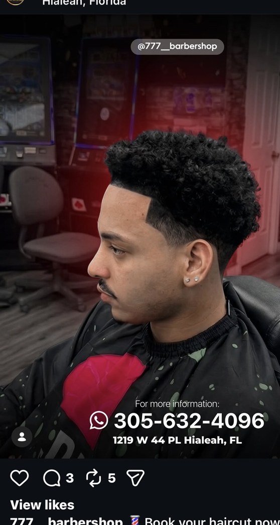 Curly fade haircut from 777 Barbershop